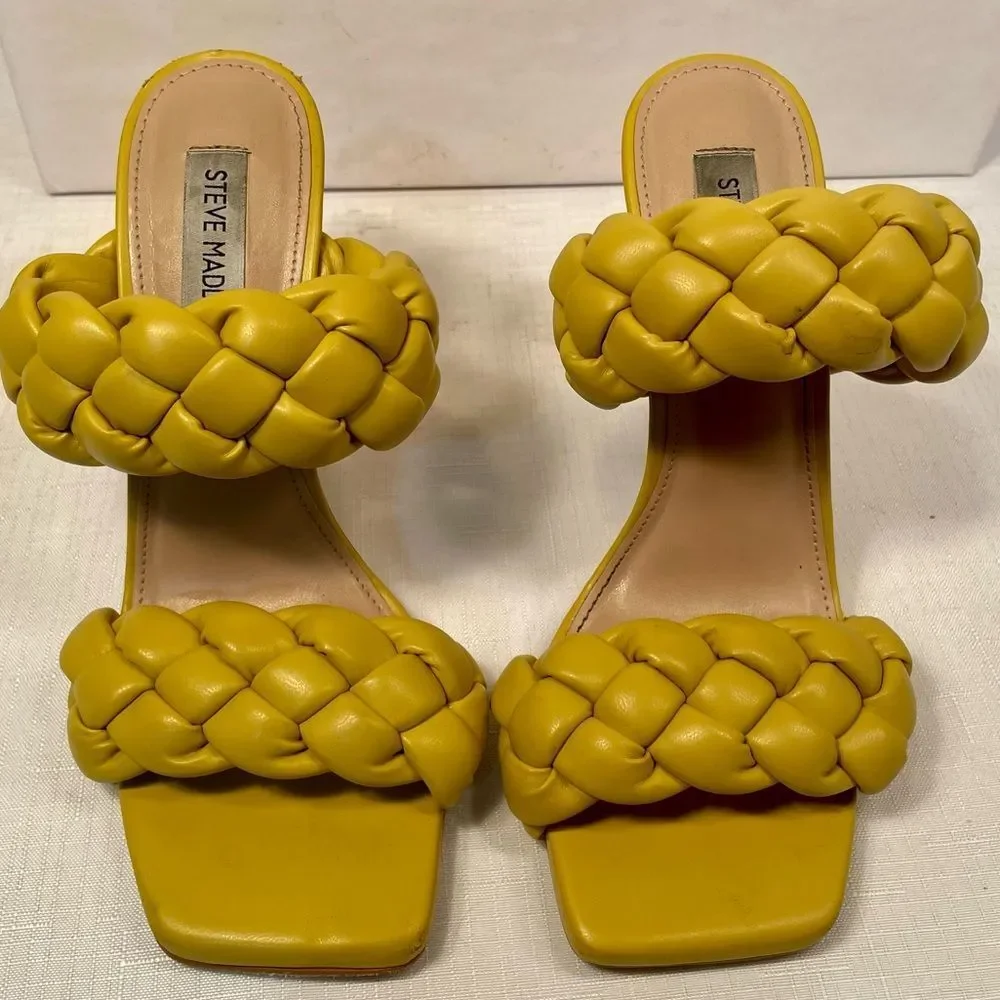 Steve Madden Mustard Yellow Braided Women's Sandals Size 7.5 - Picture 3 of 7